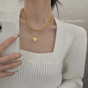 Double Layer Women Jewelry Gold Heart Charms Pendant Necklace New